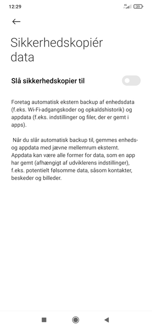 Aktiver Slå sikkerhedskopier til