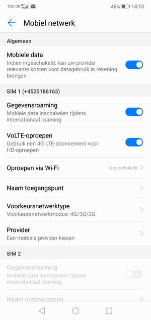 Schakel Gegevensroaming in of uit