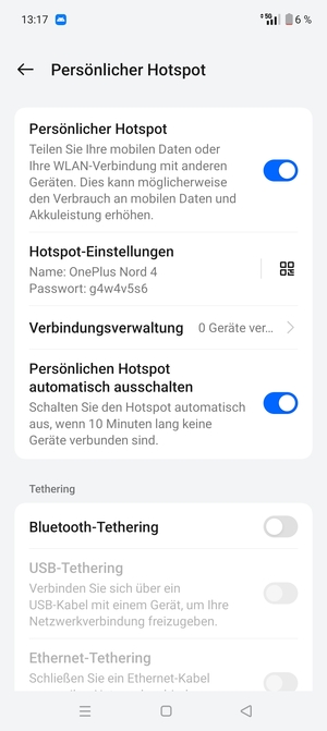 Ihr Handy ist jetzt für die Verwendung als Modem eingerichtet