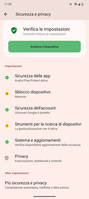 Per cambiare il PIN della scheda SIM, vai al menu Sicurezza e privacy e  scorri e seleziona Piú sicurezza e privacy