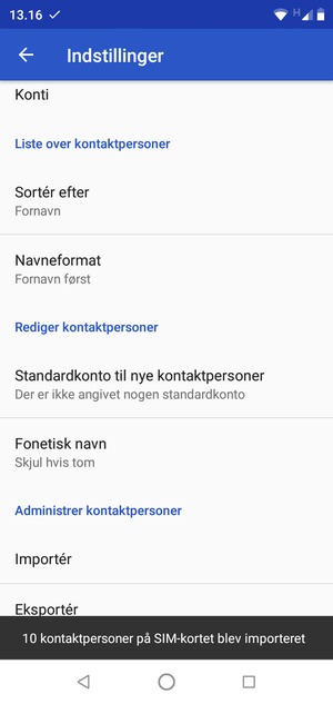 Dine kontakter vil nu blive gemt på din Motorola