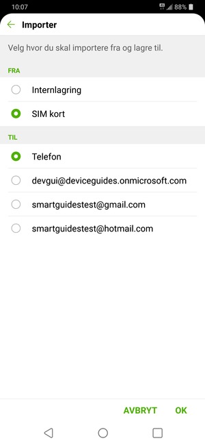 Velg Google-konto og velg OK