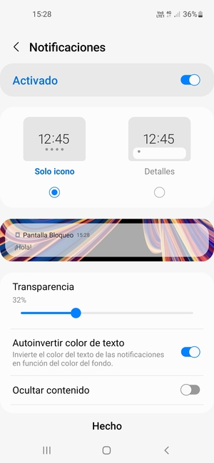 Seleccione la opciones deseada y seleccione Hecho