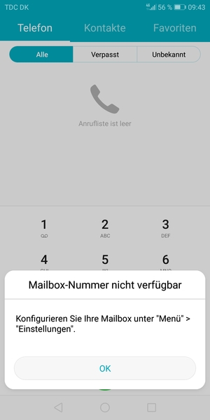 Falls Ihre Voicemail nicht eingerichtet ist, wählen Sie OK