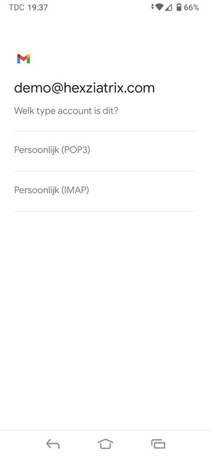 Selecteer Persoonlijk (POP3) of Persoonlijk (IMAP)