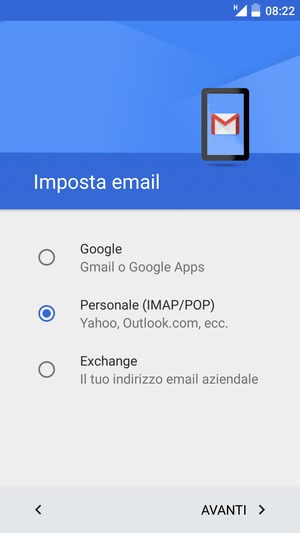Seleziona Personale (IMAP/POP) e poi AVANTI