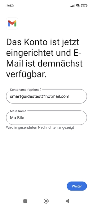 Geben Sie Ihrem Konto einen Namen und geben Sie Ihren Namen ein. Wählen Sie Weiter