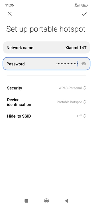 Enter a Wi-Fi hotspot password of at least 8 characters and select OK