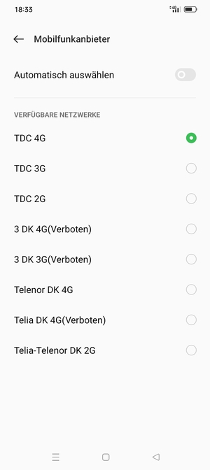 Wählen Sie einen Netzbetreiber von der Liste