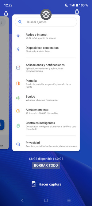 Seleccione BORRAR TODO para cerrar todas las aplicaciones en ejecución