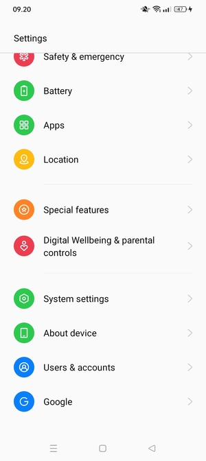Scroll to and select About device