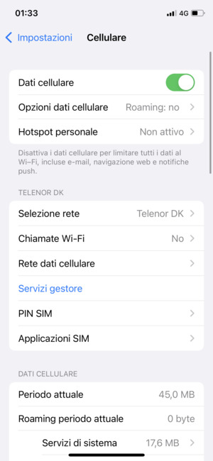 Seleziona Opzioni dati cellulare