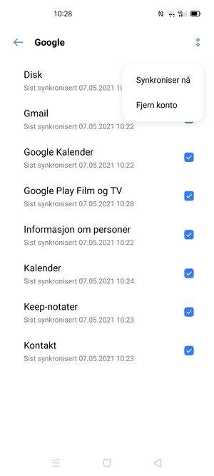 Velg Synkroniser nå
