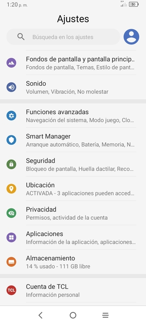Desplácese y seleccione Seguridad