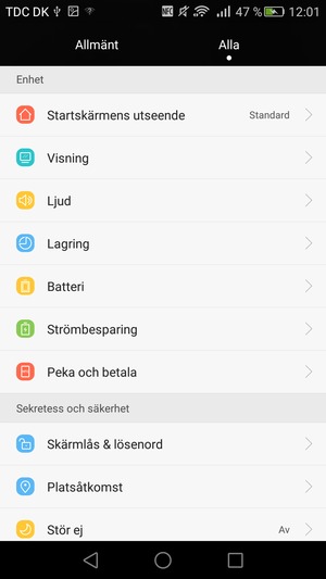 Scrolla till och välj Strömbesparing