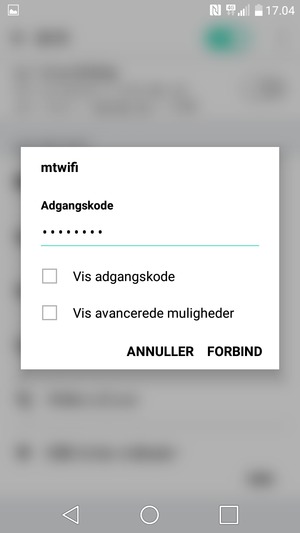 Indtast Wi-Fi adgangskoden og vælg FORBIND
