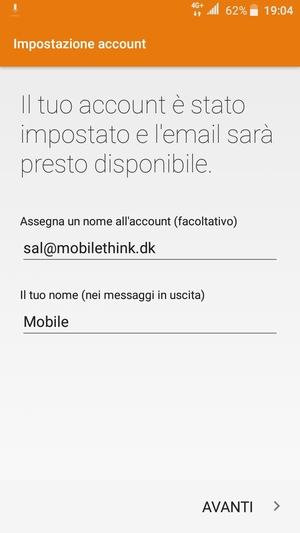 Scegli un nome per il tuo account e inserisci il tuo nome. Seleziona AVANTI