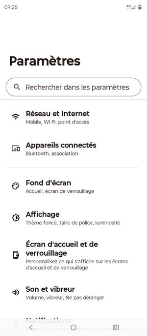 Sélectionnez Réseau et  Internet