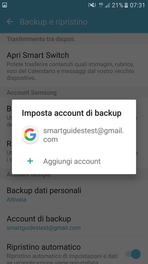 Seleziona il tuo account di backup