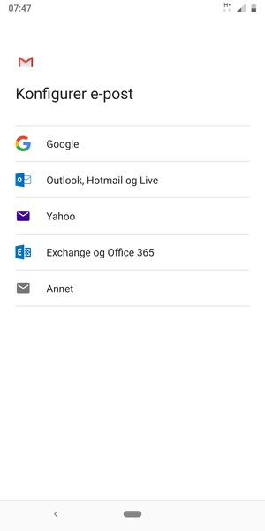 Velg Exchange og Office 365