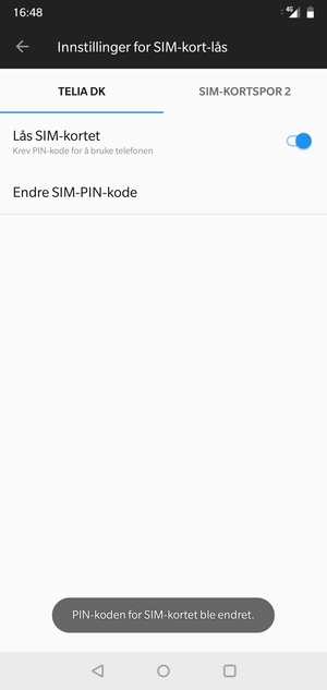 Din PIN-kode for SIM-kort er endret