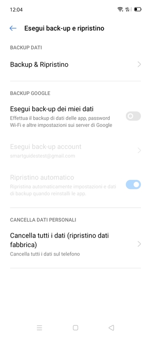 Attiva Esegui back-up dei miei dati