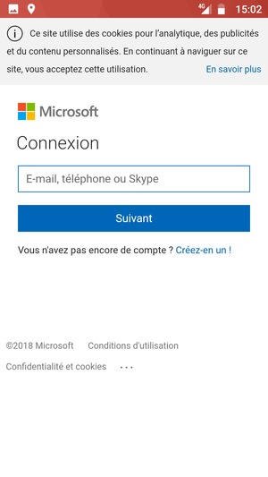 Saisissez votre adresse e-mail et sélectionnez Suivant