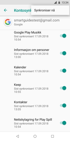 Velg Synkroniser nå