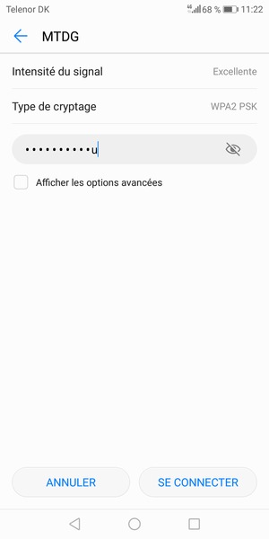 Saisissez le mot de passe du Wi-Fi et sélectionnez SE CONNECTER