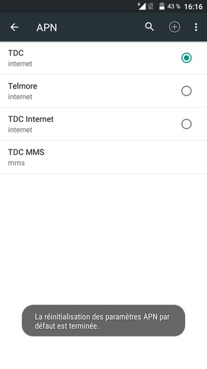 Votre téléphone va être réinitialisé avec les paramètres Internet et MMS par défaut