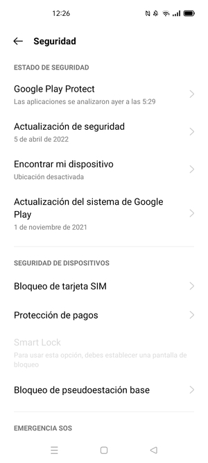 Seleccione  Bloqueo de tarjeta SIM