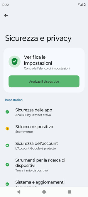 Per attivare il blocco dello schermo, vai al menu Sicurezza e privacy e seleziona Sblocco  dispositivo