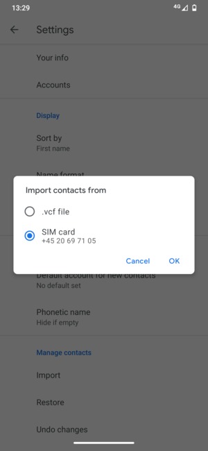 Select SIM card and OK