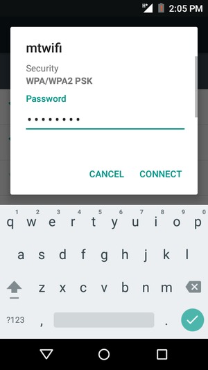 Enter the Wi-Fi password and select CONNECT