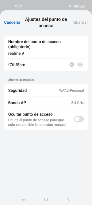 Introduzca una contraseña de punto de acceso Wi-Fi de al menos 8 caracteres y seleccione Guardar