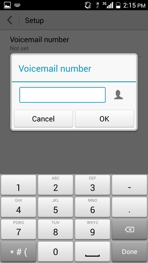 Enter the Voicemail number and select OK