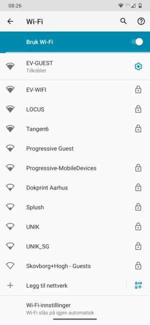 Du er nå koblet til Wi-Fi-nettverket