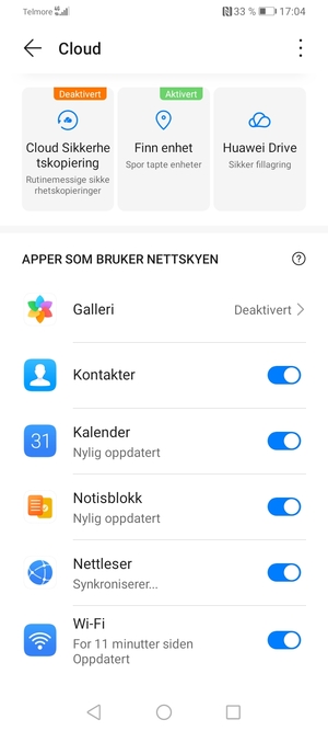 Velg Cloud Sikkerhetskopiering