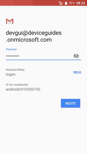 Skriv inn passord og velg NESTE