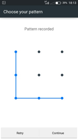 Draw an unlock pattern and select Continue