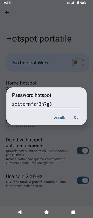 Inserisci una password dell'hotspot Wi-Fi di almeno 8 caratteri e seleziona OK