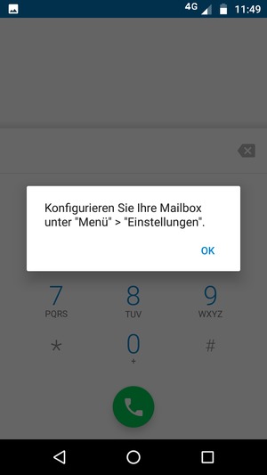Falls Ihre Voicemail nicht eingerichtet ist, wählen Sie OK