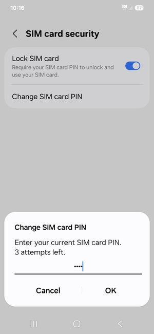 Enter your Current SIM card PIN and select OK