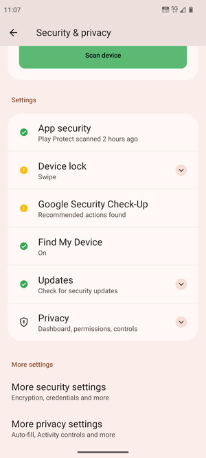 To change the PIN for the SIM card, go to the Security & privacy menu and scroll to and select More security settings