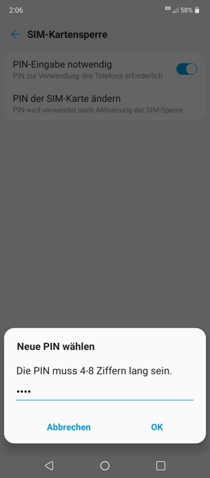 Geben Sie Ihre Neue PIN ein und wählen Sie OK