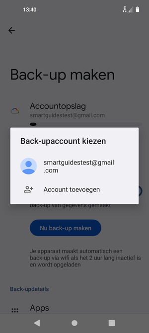 Selecteer uw back-up-account