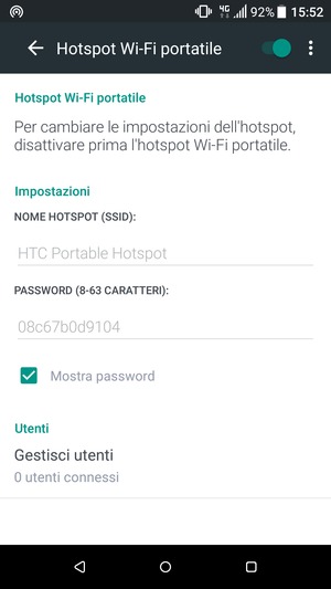 Il telefono è ora pronto per essere usato come modem