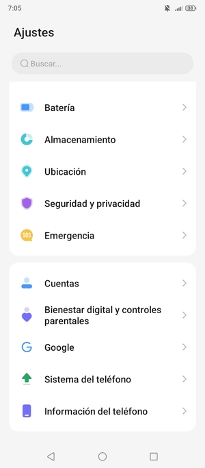 Desplácese y seleccione Seguridad y privacidad