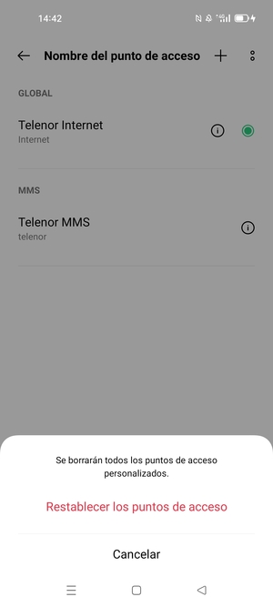 Seleccione Restablecer los puntos de acceso