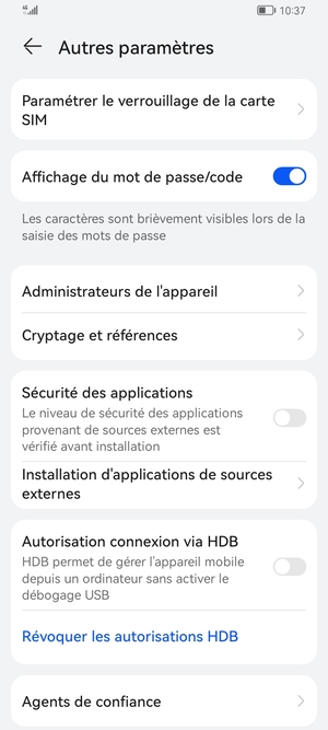 Sélectionnez Paramètrer le verrouillage de la carte SIM